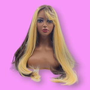 Uniwigs Ramona Long Dark Brown & Chunky Blonde Highlights w/ Bangs Synthetic Wig